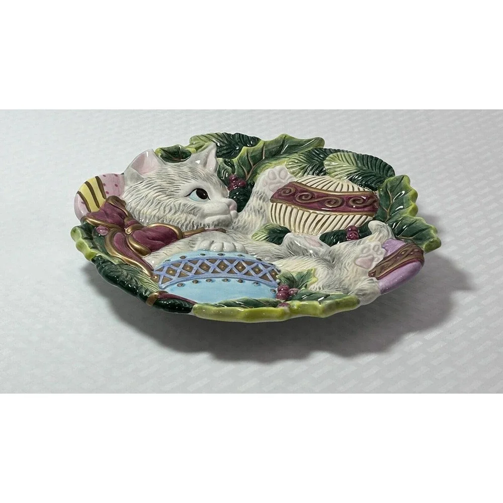 Fitz & Floyd Essentials Kristmas Kitty Cat Canape Plate Cookie Dish‎ Wall Decor